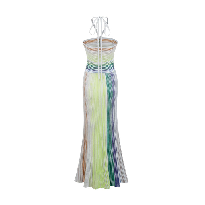 Ulysse Green Metallic Knit Halterneck Maxi Dress