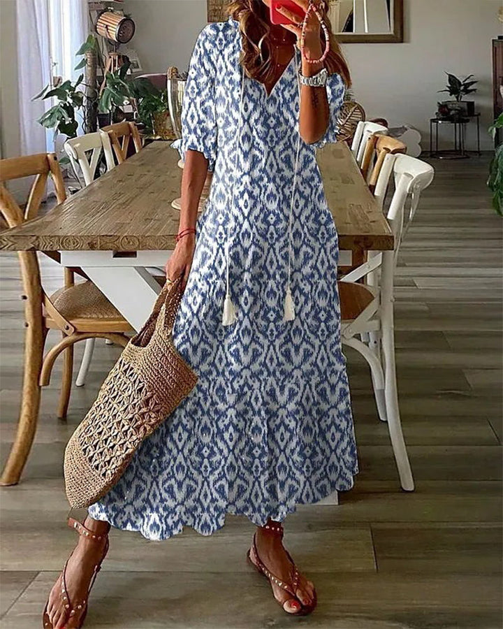Dianna | Boho Vintage V-Neck Printed Dress