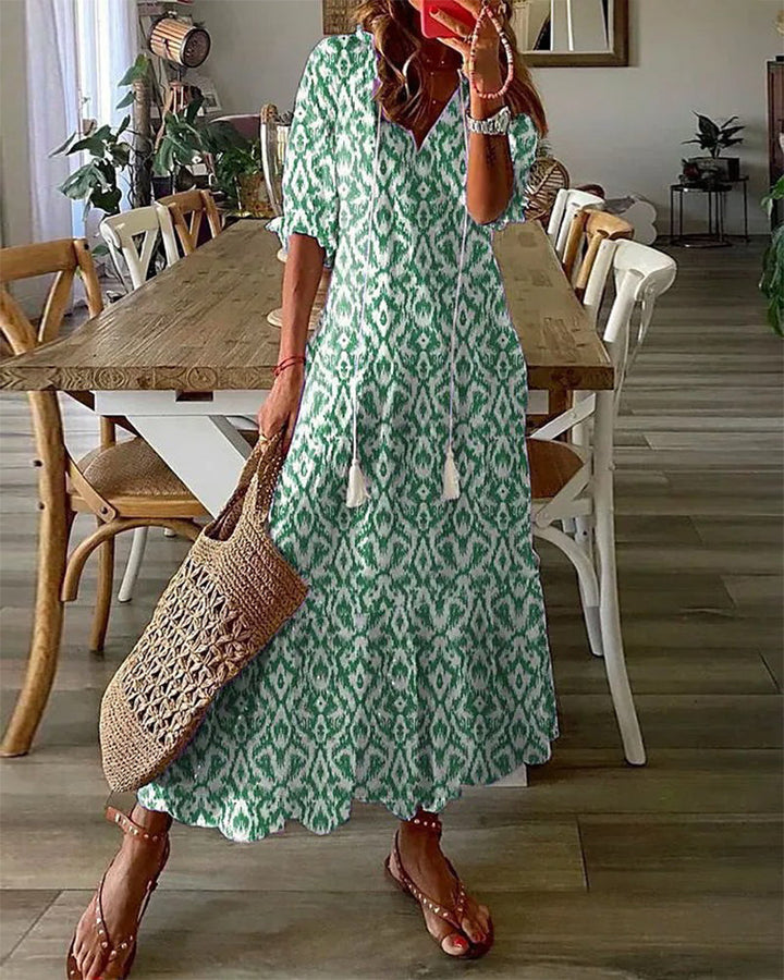 Dianna | Boho Vintage V-Neck Printed Dress