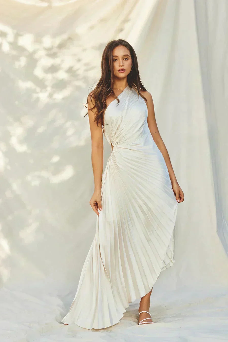 SYLVIANA® ONE-SHOULDER PLEATED MIDI DRESS