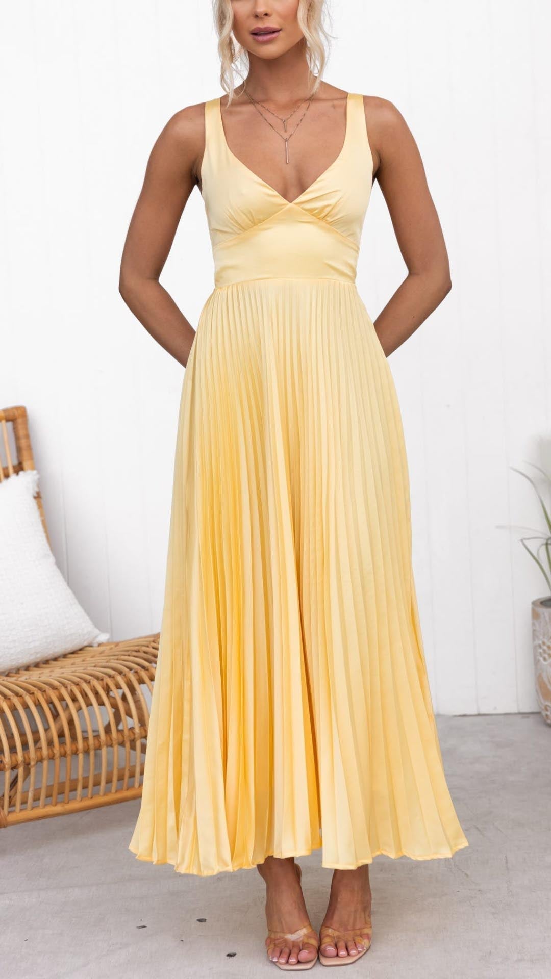 ABY® YELLOW PLEATED V-NECK