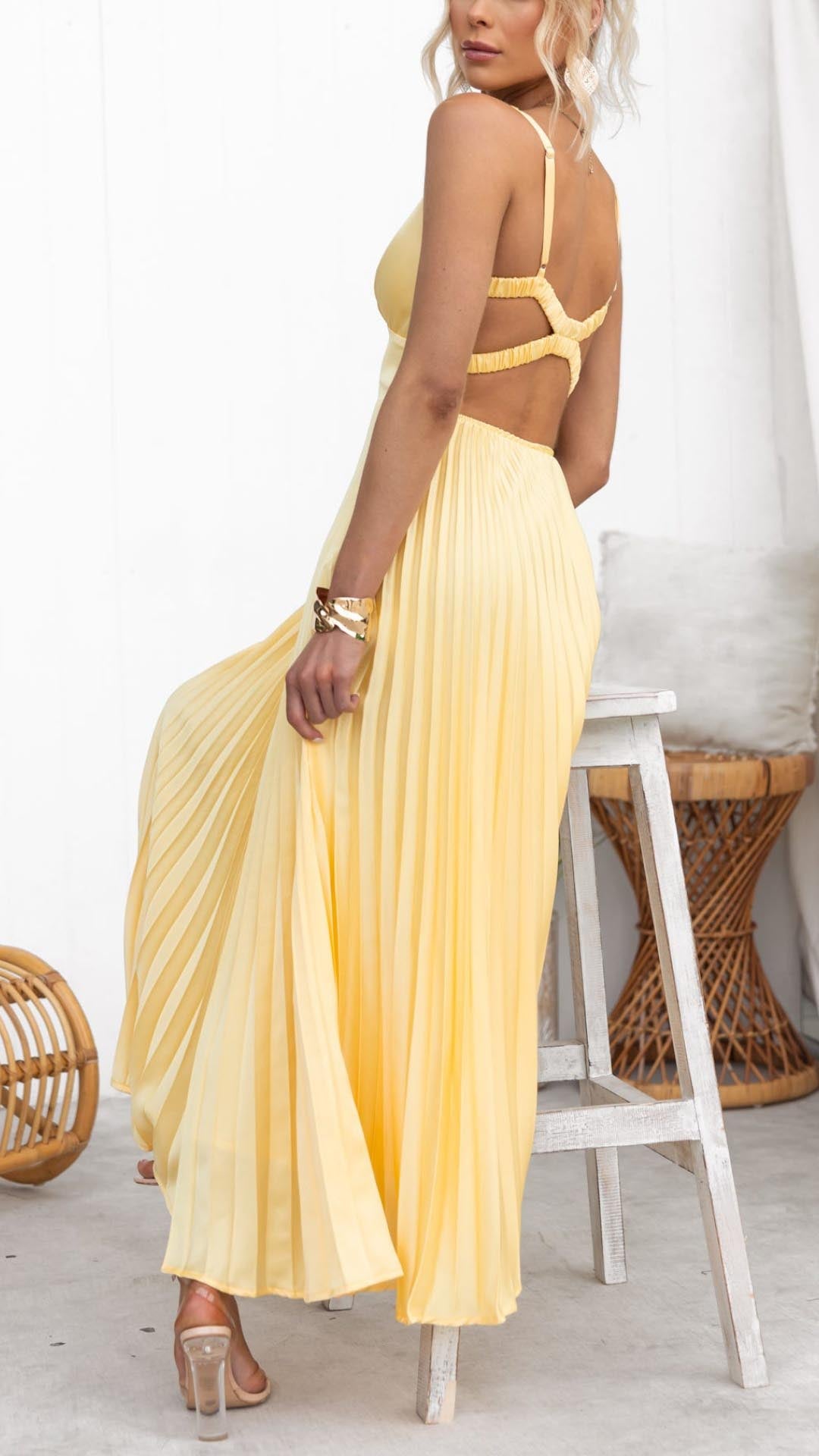 ABY® YELLOW PLEATED V-NECK