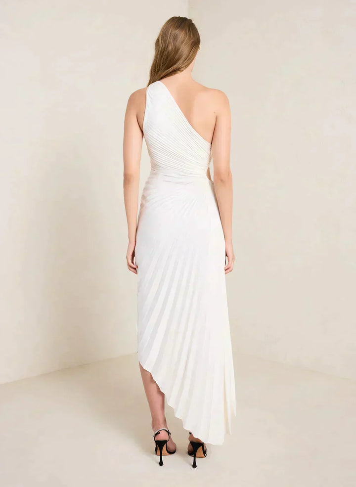 SYLVIANA® ONE-SHOULDER PLEATED MIDI DRESS
