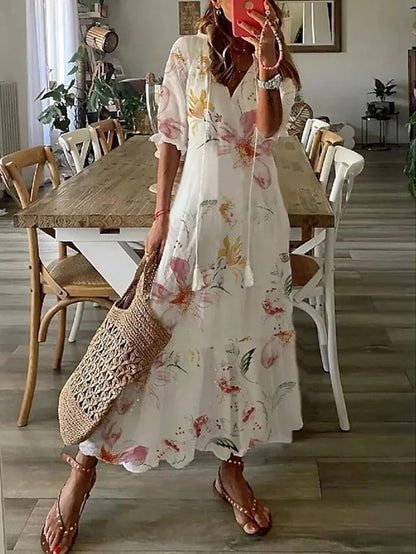 Dianna | Boho Vintage V-Neck Printed Dress