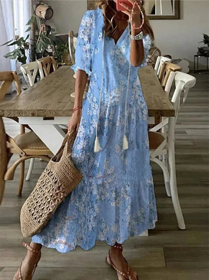Dianna | Boho Vintage V-Neck Printed Dress