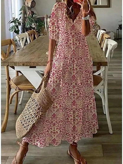 Dianna | Boho Vintage V-Neck Printed Dress